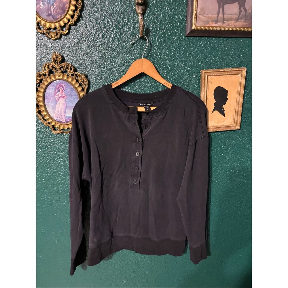 Athleta Black Long Sleeve Henley Sweatshirt